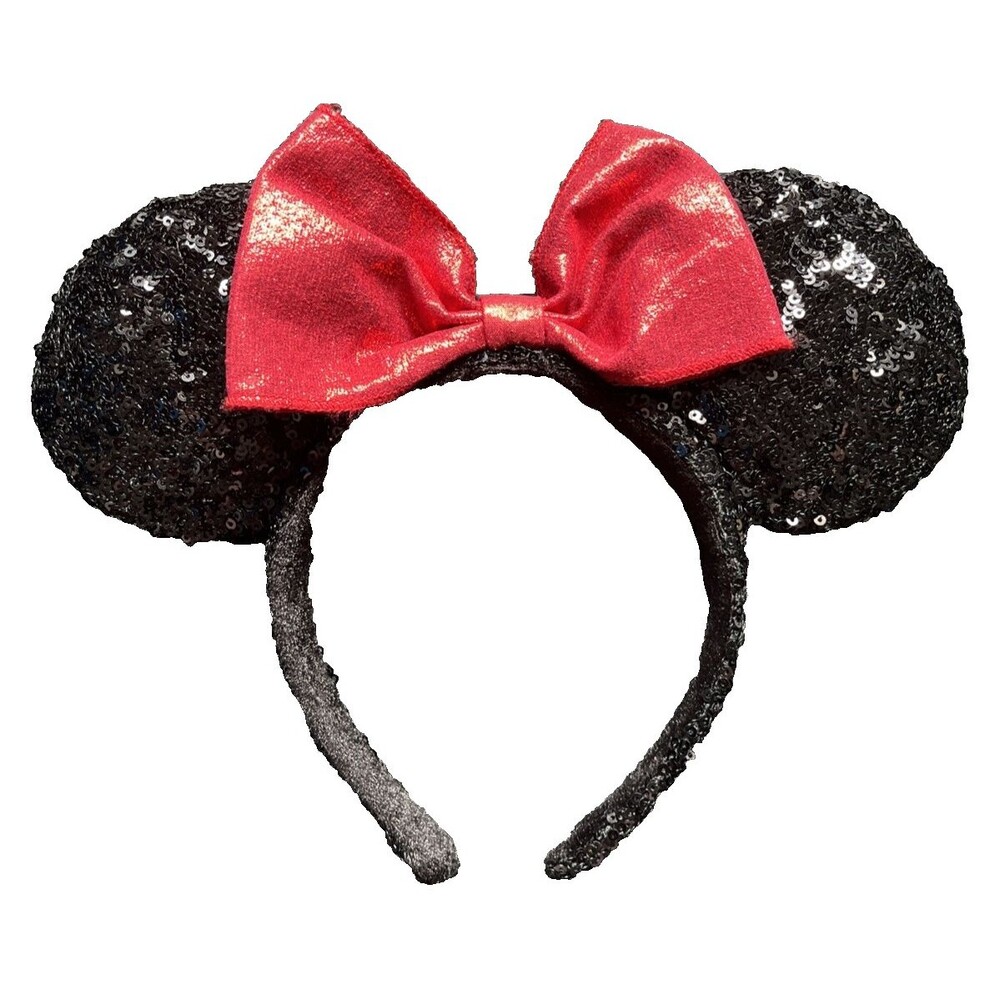 Disney Parks Black Sequin Red Shimmer Bow Minnie Mouse Ears Headband